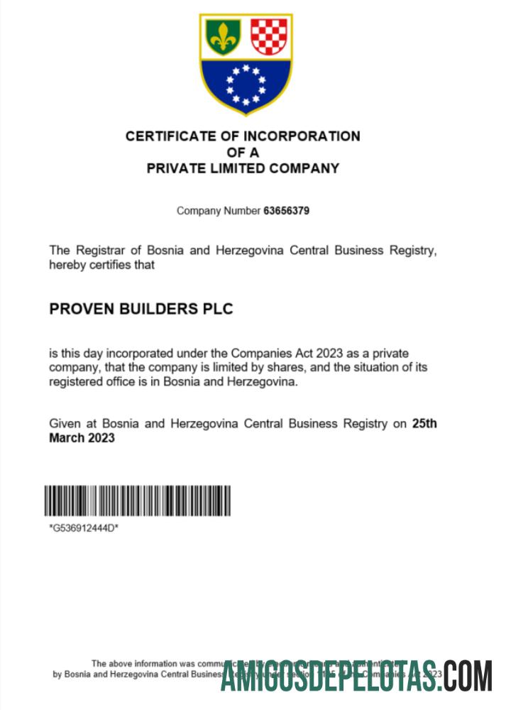 Certificado de registro da Bósnia e Herzegovina para download, modelo Word e PDF